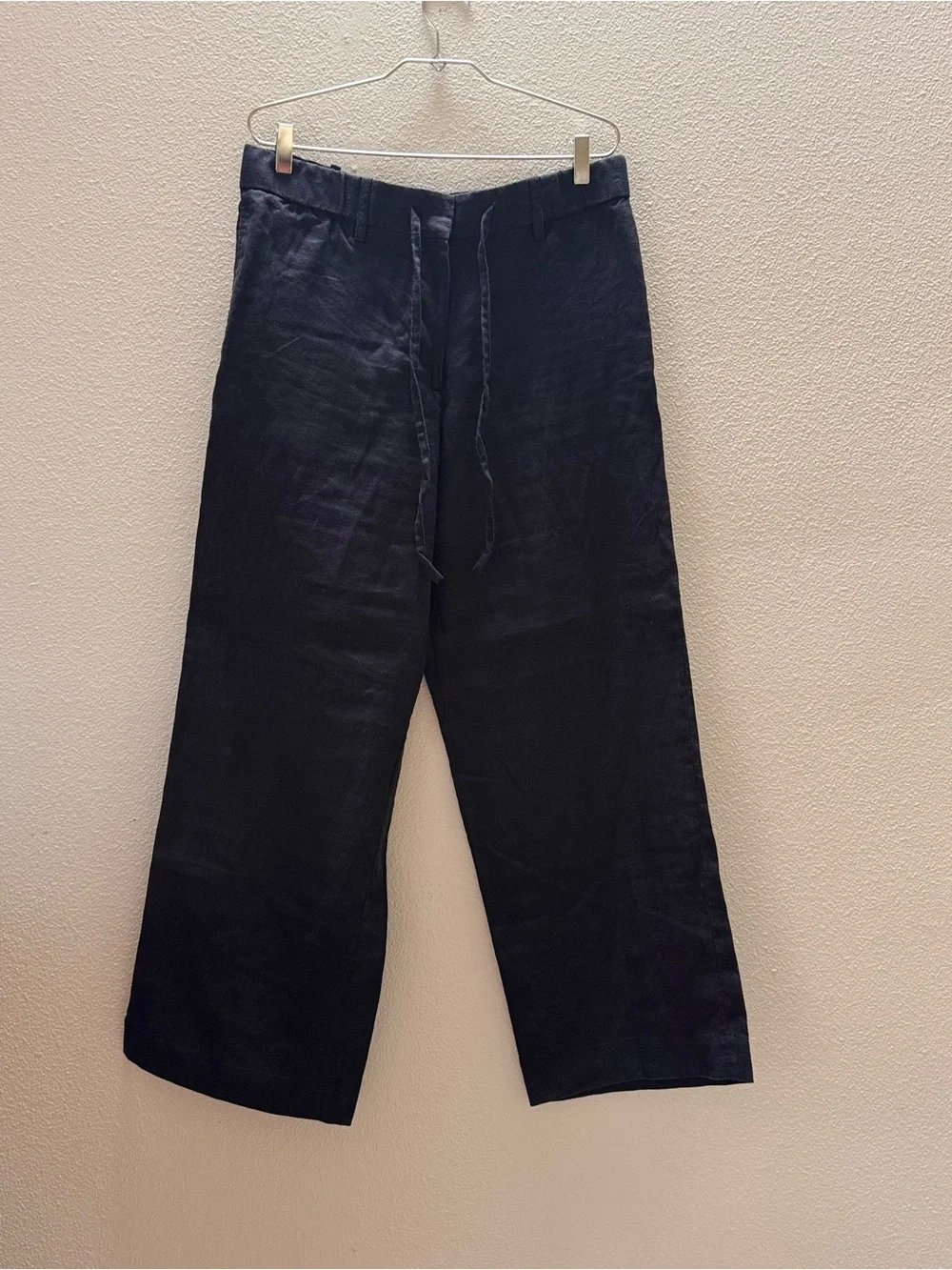 COS Black Wide-Leg Drawstring Linen Pants